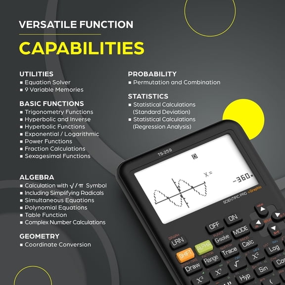 Scientific Calculator with Graphing Functions, Multiple Modes, 360 Functions, Large Screen, Intuitive Interface for Beginners, High School & Advanced Courses, TS-259