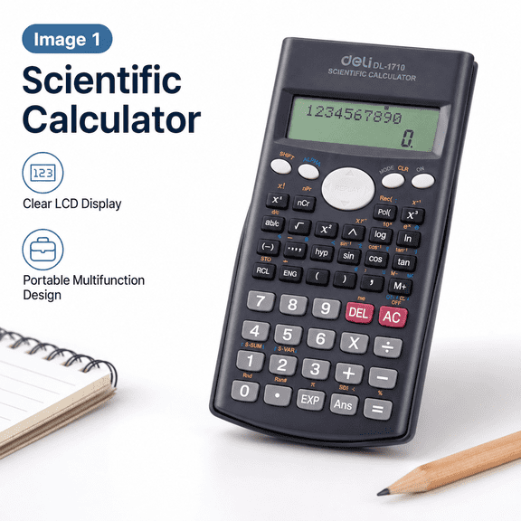 Scientific Calculator with Sliding Protective Cover, Multifunctional LCD Standard Calculator for High School and College Math, Battery Powered, Dark Blue