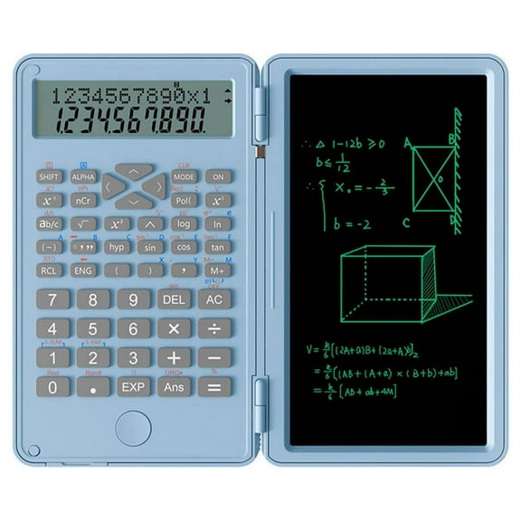 Scientific Calculators, 12-Digit LCD Display with Erasable Writing Tablet Foldable for Home School Meeting and Study B,1 x Calculator Notepad,Blue