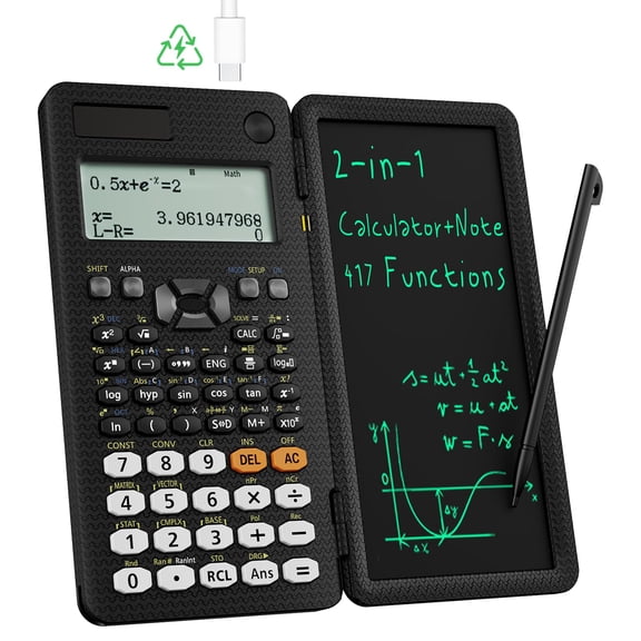 Scientific Calculators for Students 991ES Office Calculators Desktop, ROATEE 4-Line Display Calculator with Erasable LCD Writing Tablet, Solar Battery Power with Notepad Calculator School Supplies