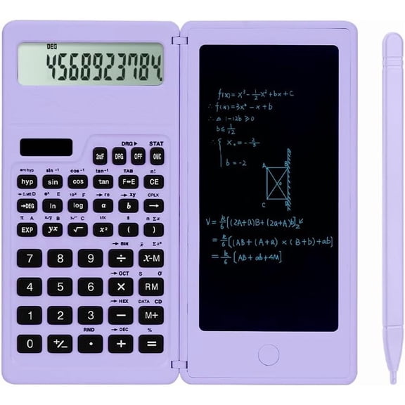 Scientific Calculators for high-School, 10 Digits Digital with Erasable Writing Board Math Calculator for Middle School & College (Purple)