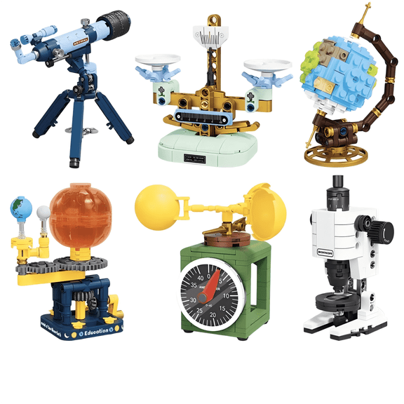 Scientific Instrument & Astronomy Building Blocks Set, Mini Science Lab Collectible Models, Creative Birthday Gift, Home Office Table Centerpiece 6 Packs