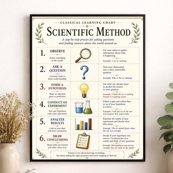 Scientific Method Basics Wall Art Print, Unframed Paper Poster 8x10in