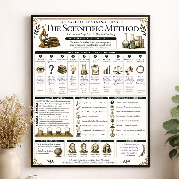 Scientific Method Chart Wall Art Print, Unframed Paper Poster 8x10in