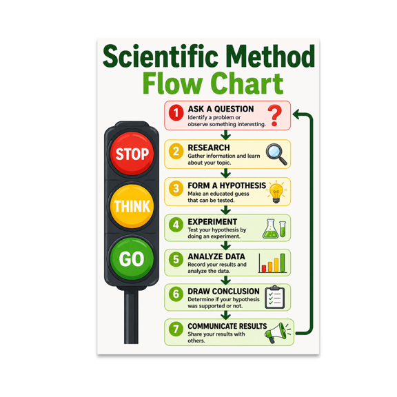 Scientific Method Flow Chart Poster - Student Researcher - 13x19 Poster Print