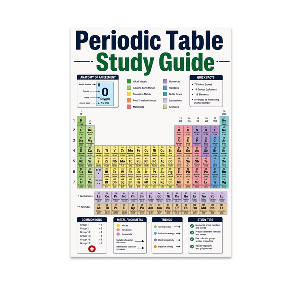 Scientific Periodic Table Study Guide - Student Decor - 13x19 Poster Print