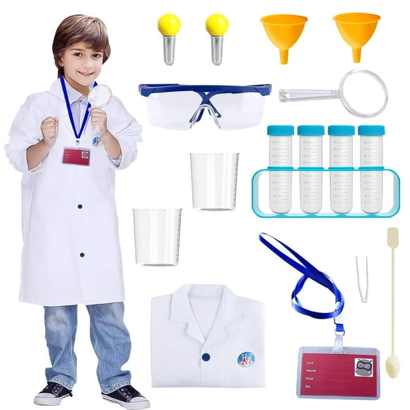 Scientist Doctor Costume for Kids, Lab Coat with Science Experiment Kit, Dress up and Role Play Toys Gift for Boys Girls 5-8 8-11 Years Old