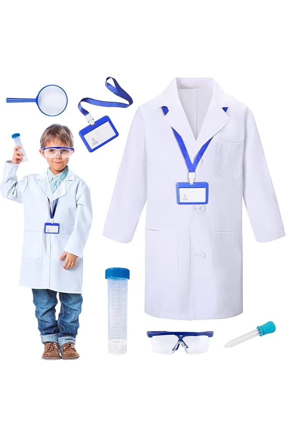 Scientist Doctor Lab Costume for Kids, Halloween Costumes Role Play for Girls Boys Aged 5 6 7 8 9 Years Dress up