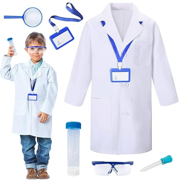 Scientist Doctor Lab Costume for Kids, Halloween Costumes Role Play for Girls Boys Aged 7 8 9 Years Dress up Play Kit