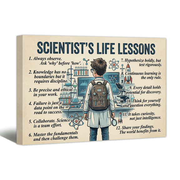 Scientist Life Lessons Canvas Wall Art Inspiring Career Quote Print, Office Wall Decor for Scientific & Science, Gifts for Researchers Scholars, Retirement Promotion Work Anniversary