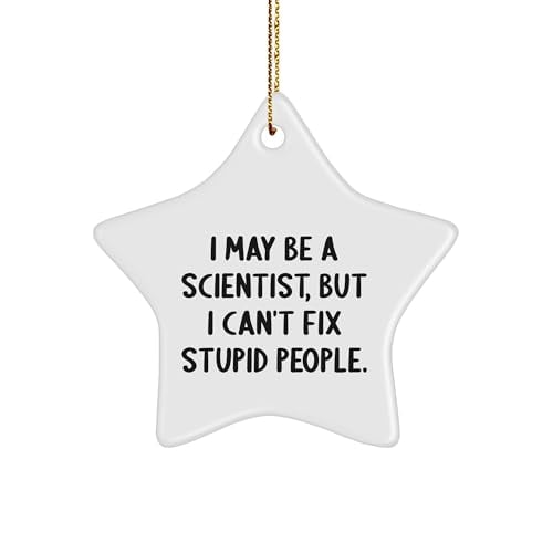 Scientist Star Ornament - Funny Quote 'I May Be A Scientist, But I Can't Fix Stupid People.' Gifts from Men for Coworkers at Christmas