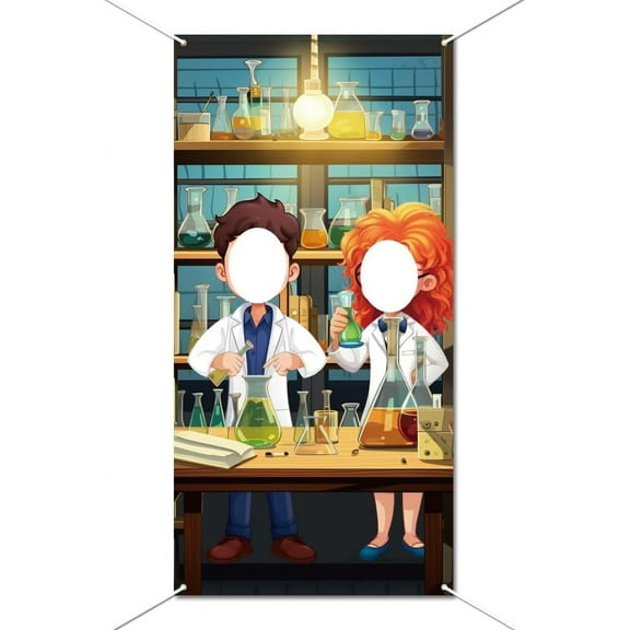 Scientists Doing Experiments Photo Banner Science Theme Funny Face Background Science Photography Backdrop for Science Laboratory Classroom Birthday Party Supplies 70.8x35.4 Inch