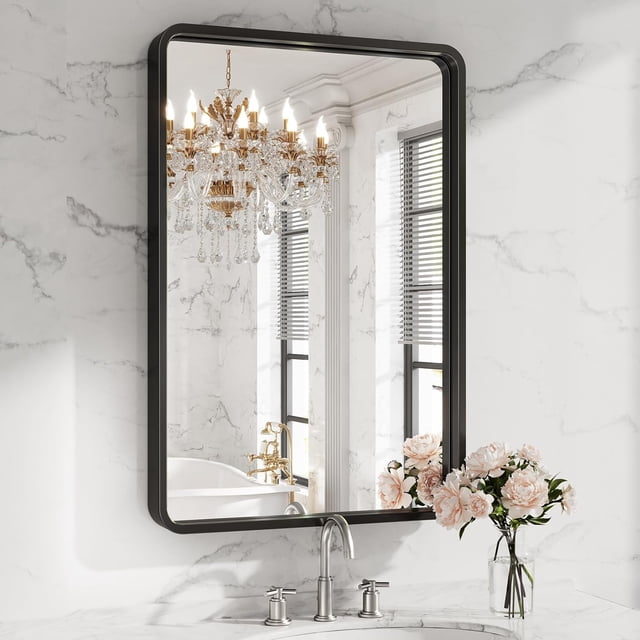 Scifil 22x28 Inch Black Bathroom Wall Mirror, Modern Rectangle Bathroom ...