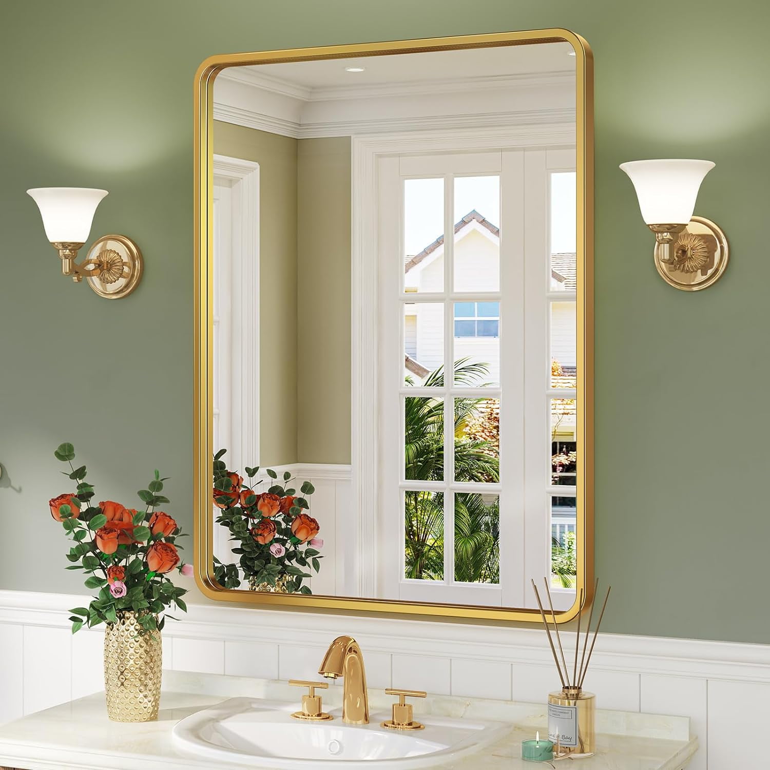 Scifil 22x30 Inch Gold Bathroom Mirrors Wall Mirror, Modern Rectangle