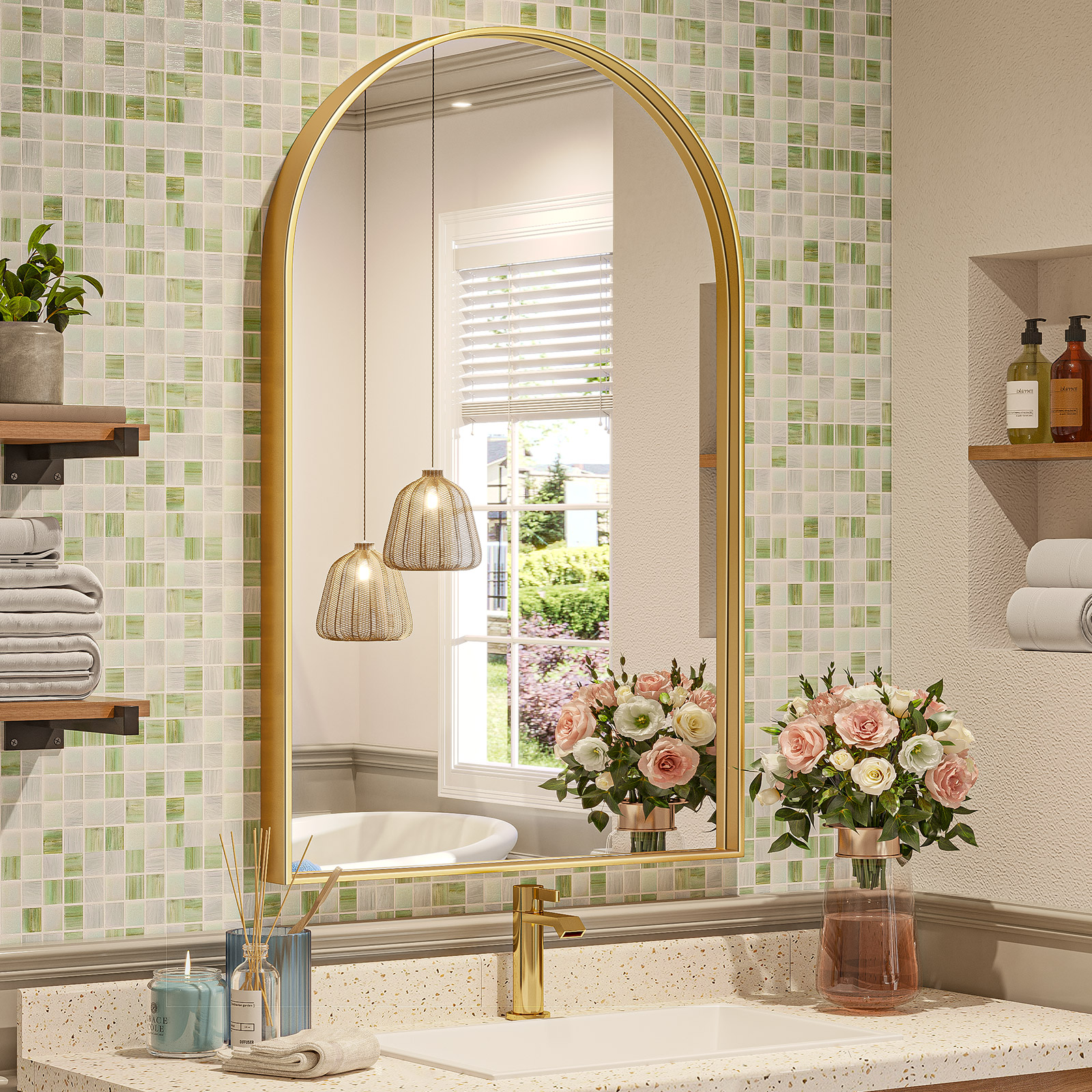 Scifil 24*36 Inch Gold Arched Mirror Bathroom Wall Mirror, Large Modern