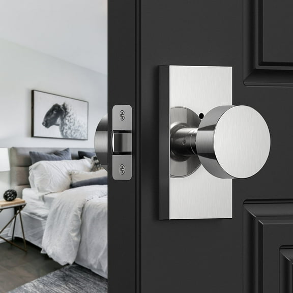 Scifil Door Knob, Privacy Brushed Door Knobs with Lock, Rectangle Modern Door Handles, Satin Nickel
