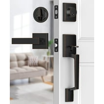 Scifil Front Door Handle, Modern Front Door Lock Set, Adjustable Deadbolt Lock Set with Single Cylinder, Reversible for Right&Left Handed