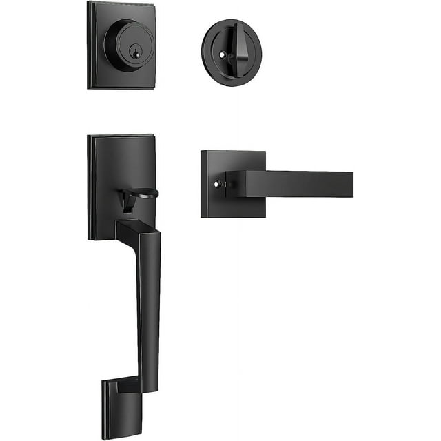 Scifil Exterior Front Door Lock Set, Matte Black, Key Single Cylinder, Reversible Outdoor Handle