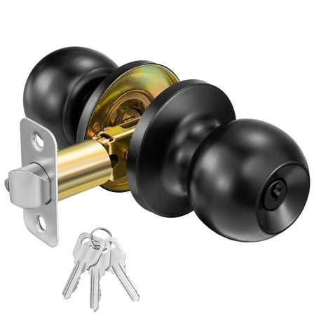 Scifil Keyed Door Knob with Lock, Door Lock in Solid Stainless Steel for Exterior and Interior Doors, Bedroom Bathroom Privacy Door Knob with Classic Round Ball Handle, Black