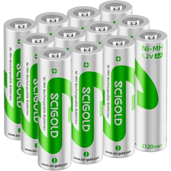 Scigold AA Ni-MH 2300mah 1.2V Rechargeable Battery for Outdoor Solar Lights,Garden Lights, Remotes,12pcs