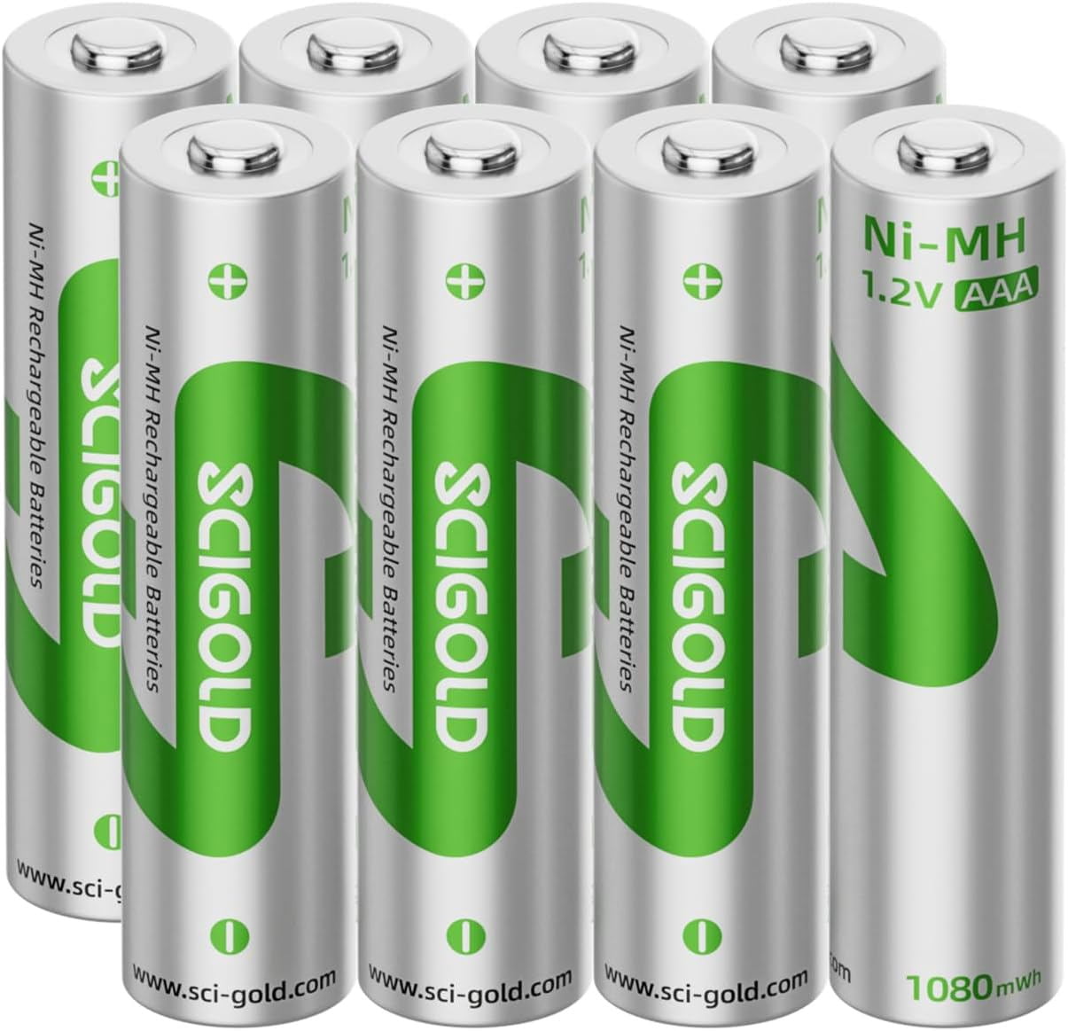 Scigold Ni-MH AAA 800mah 1.2V Rechargeable Batteries 1080mWh,8Pack,Suitable For Flashlights, Remote Control Car Electronic Devices