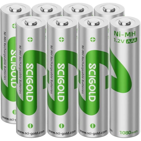 Scigold Ni-MH AAA 800mah 1.2V Rechargeable Batteries 1080mWh,8Pack,Suitable For Flashlights, Remote Control Car Electronic Devices