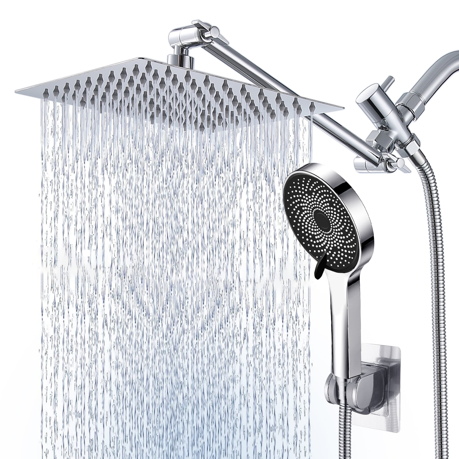 Scilulu 10"Rain Shower Head with Handheld Spray Combo with 11'' Angle Adjustable Extension Arm/Flow Regulator/Shower System,High Pressure Rainfall Shower Head Clean Bathroom,Chrome
