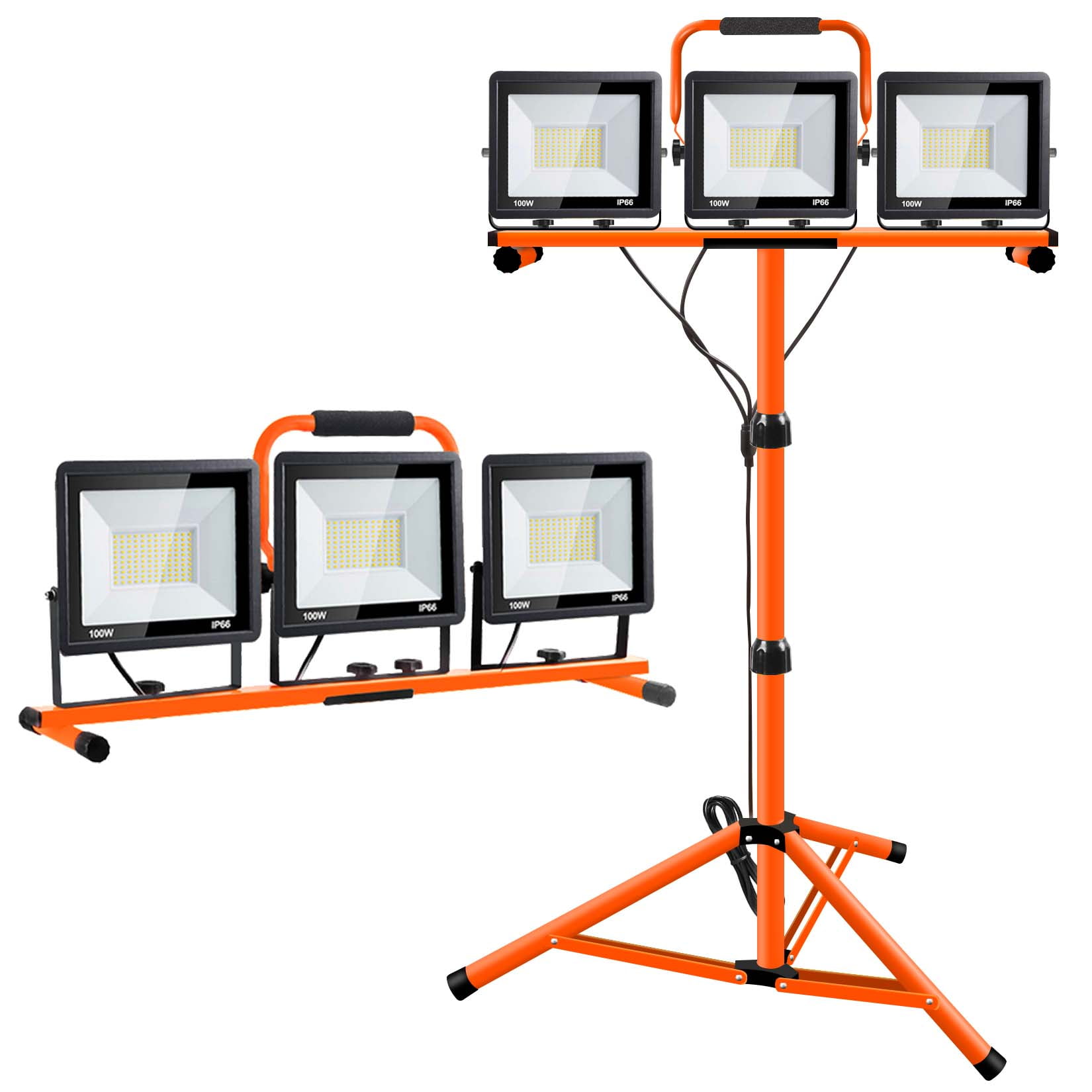 Scilulu 21000 Lumen Work Lights with Stand, 3 Adjustable Head LED Work Light, with Adjustable and Foldable Tripod Stand, Waterproof Lamp with 6500 Kelvin Color Temperature,Oringe