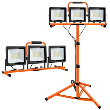 Scilulu 21000 Lumen Work Lights with Stand, 3 Adjustable Head LED Work Light, with Adjustable and Foldable Tripod Stand, Waterproof Lamp with 6500 Kelvin Color Temperature,Oringe