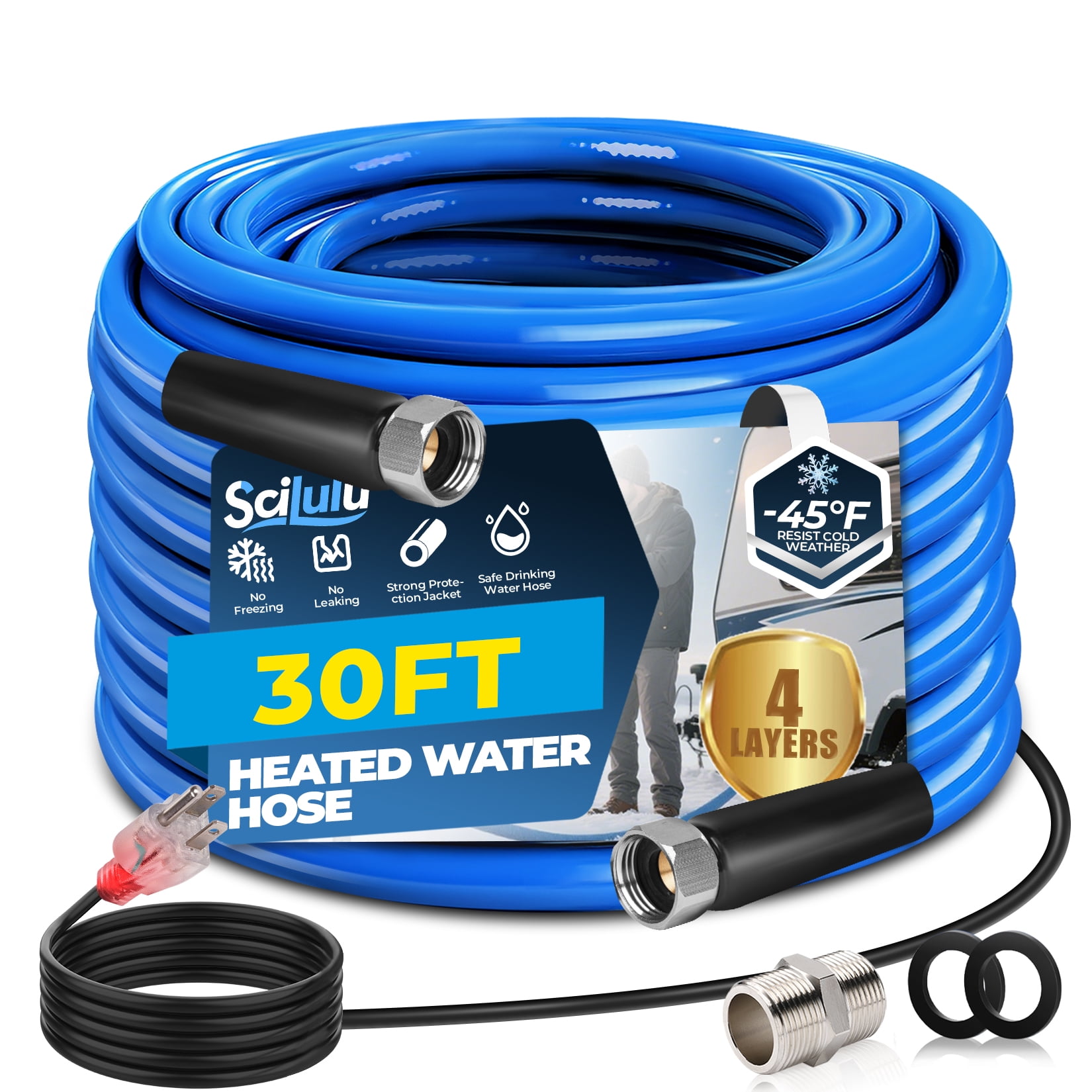 Scilulu 30ft Heated Water Hose , -45F Freeze Protection, Lead-Free, Safe Drinking for RV