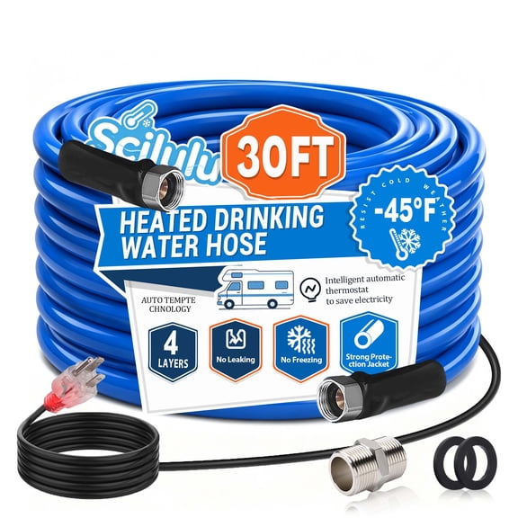 Scilulu 30ft Heated Water Hose for RV , -45F Freeze Protection, Lead-Free, Safe Drinking for RV