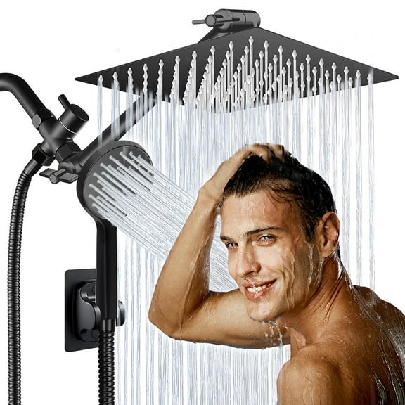 Scilulu Shower Head,10"Rain Shower Head with Handheld Spray Combo with 11'' Angle Adjustable Extension Arm/Flow Regulator/Shower System,High Pressure Rainfall Shower Head Clean Bathroom,Matt Black