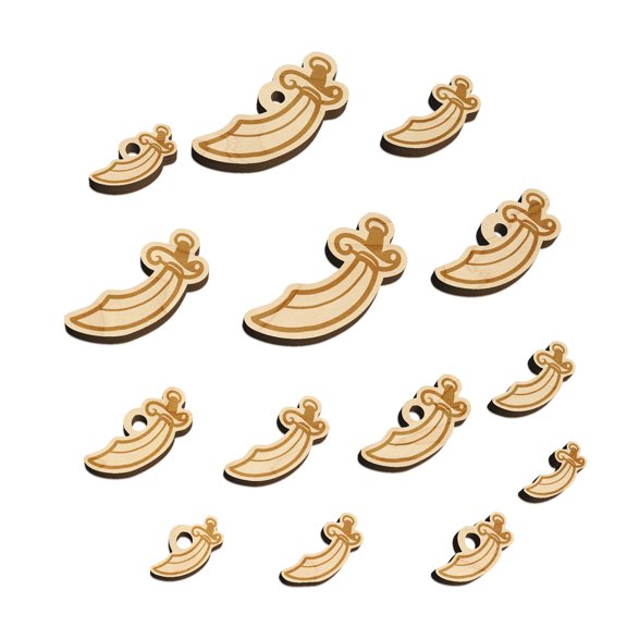 Scimitar Curved Pirate Sword Wood Mini Charms Shapes DIY Craft Jewelry - With Hole - 18mm (17pcs)