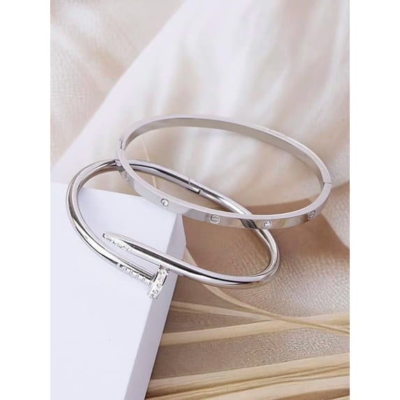 Scintillare By Sukkhi Rhodium Plated with Stainless Steel & Crystal Stones Openable Kada Bracelet Combo Jewellery for Women&Girls|Anti Tarnish Jewellery|Gifts for Wife Girlfriend Sister|K107060