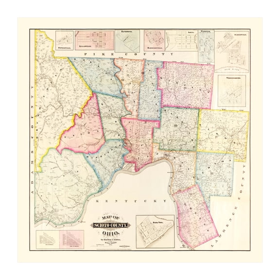 Scioto County Ohio Art, 1875 Vintage Map of Scioto County OH History Wall Decor Gift, Old Scioto County OH Map - 30" x 30" Unframed Print