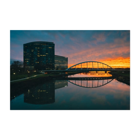 Scioto River Sunset, Columbus 02 - Columbus Ohio Photography Sunset Bridge Cityscape Skyline Architecture Scenic Unframed Wall Art Print 4 x 6 inches