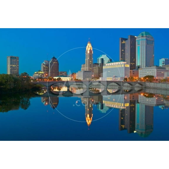 Scioto River and Columbus Ohio skyline at dusk, Scenic Unframed Photographic Print Wall Art Sold by Art.Com