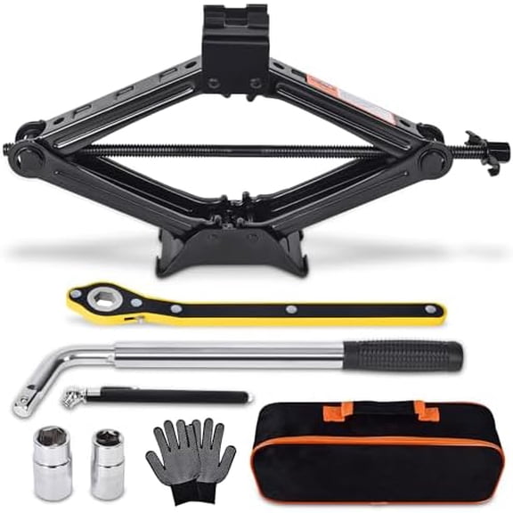 Scissor Car Jack 2 Ton (4409 lbs) Tire Changing Kit with Lug Wrench - Emergency Kit for Car, SUV, MPV
