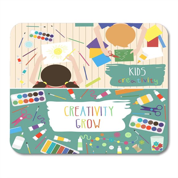 Scissor Craft Kids Working Process Creativity Top View with Creative Hands Lessons School Classroom Mousepad Mouse Pad Mouse Mat 9x10 inch