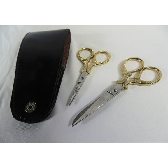 Scissor Set (2) Stainless Steel with ornate gold handles (ships from USA)