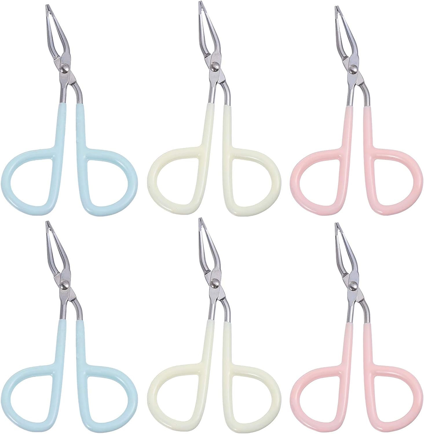 Scissor Shaped Eyebrow Tweezers Straight Tip Tweezers Scissors Handle Tweezers for Women Professional, 6PCS (Random Color)