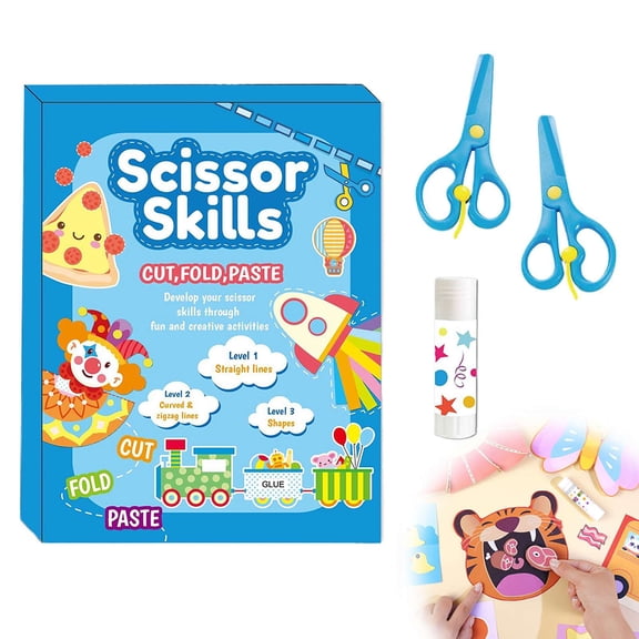 Scissor Skills Activity Book for Kids, Cutting Activity, Safety Scissors, Fine Motor Skills, Preschool Learning Toy for Fine Motor Skill and Creative Cutting Practice, Fun Gift for Boys & Girls