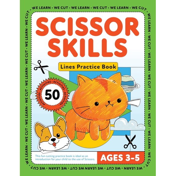 Scissor Skills Lines: Fun Scissor Skills Activity Pad, 50 Cutting Worksheets for Kids Ages 3-5, (Paperback)