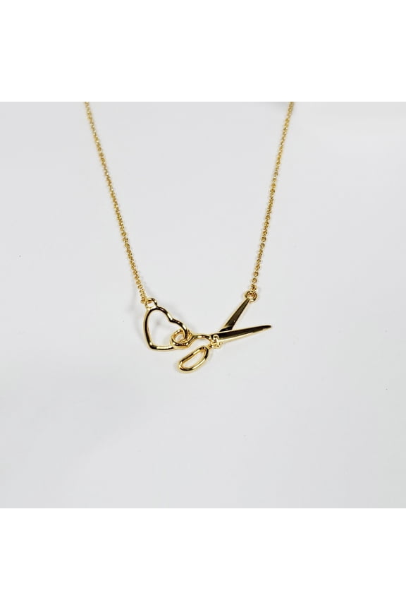 Scissor and Heart Charm Necklace Gold