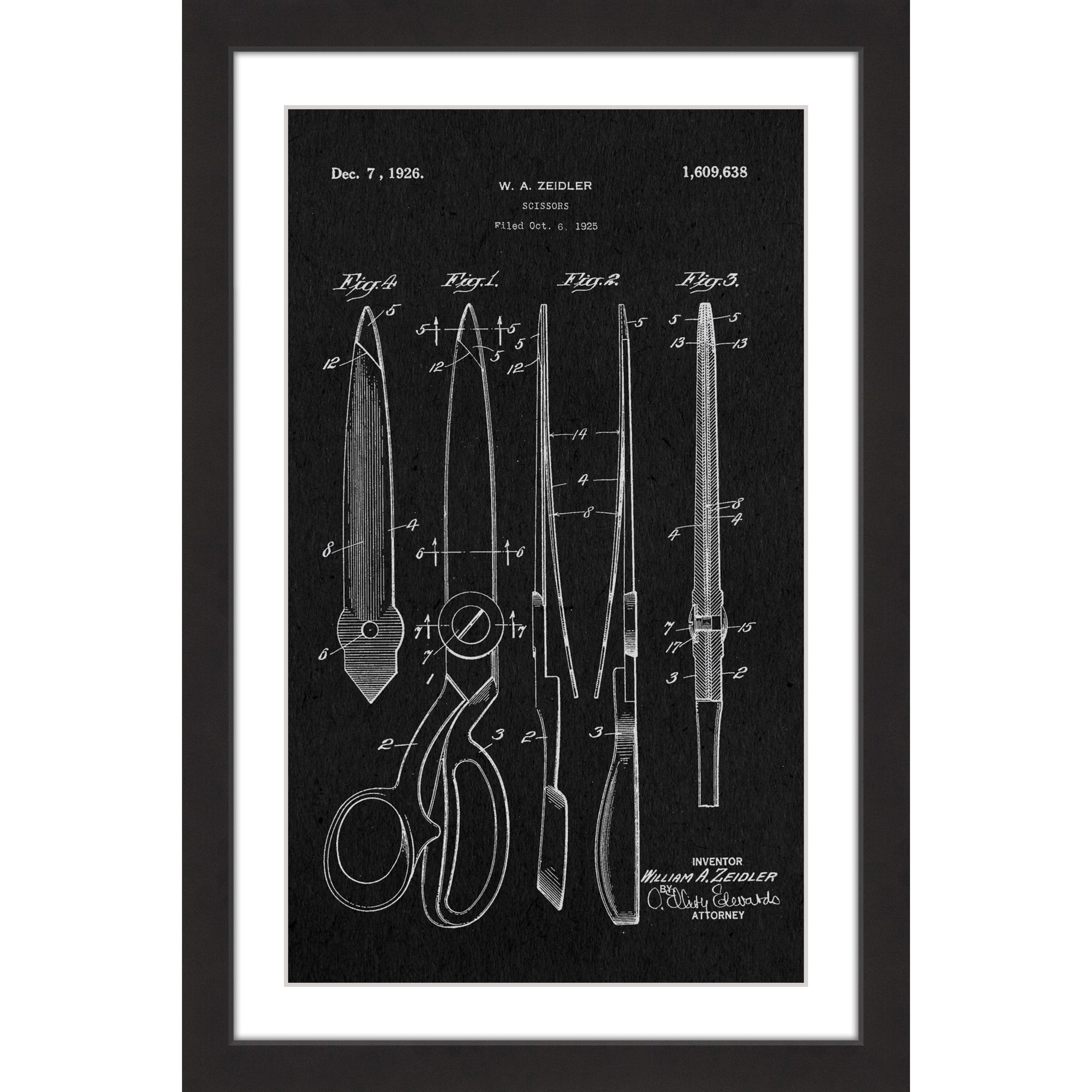 "Scissors 1925 Black Paper" Framed Painting Art Print