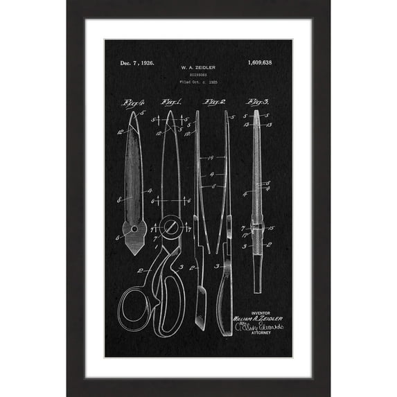 "Scissors 1925 Black Paper" Framed Painting Art Print