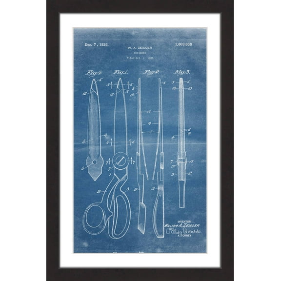 "Scissors 1925 Blueprint" Framed Painting Print
