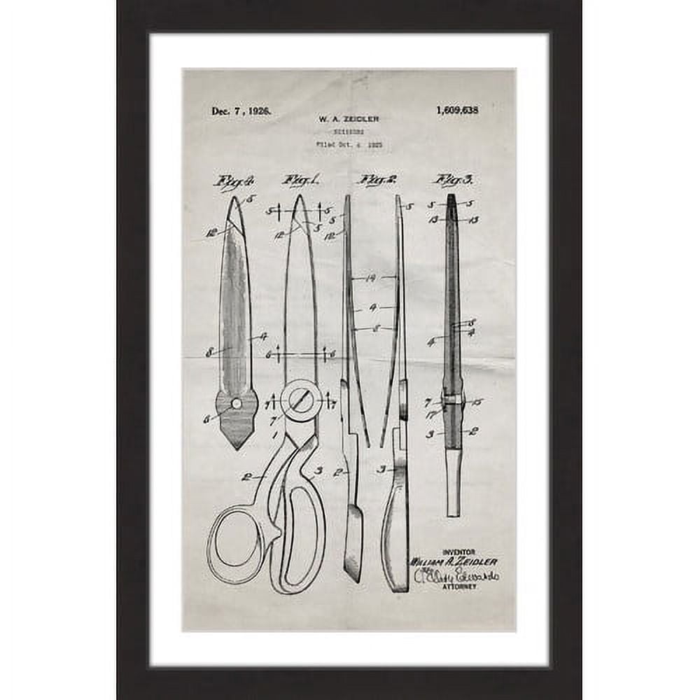 "Scissors 1925 Old Paper" Framed Painting Print