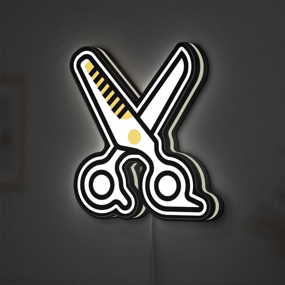 Scissors 3D Novelty Light Box for Salons, Stylist Desk Decor, Ideal for Hairdressers (Width 12 inch, 30cm)