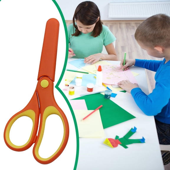 Scissors 5.75 Inch Safety Craft Scissors Blunt Tip Stainless Steel Scissors Paper Cutting Comfort Grip Orange 1 Pack